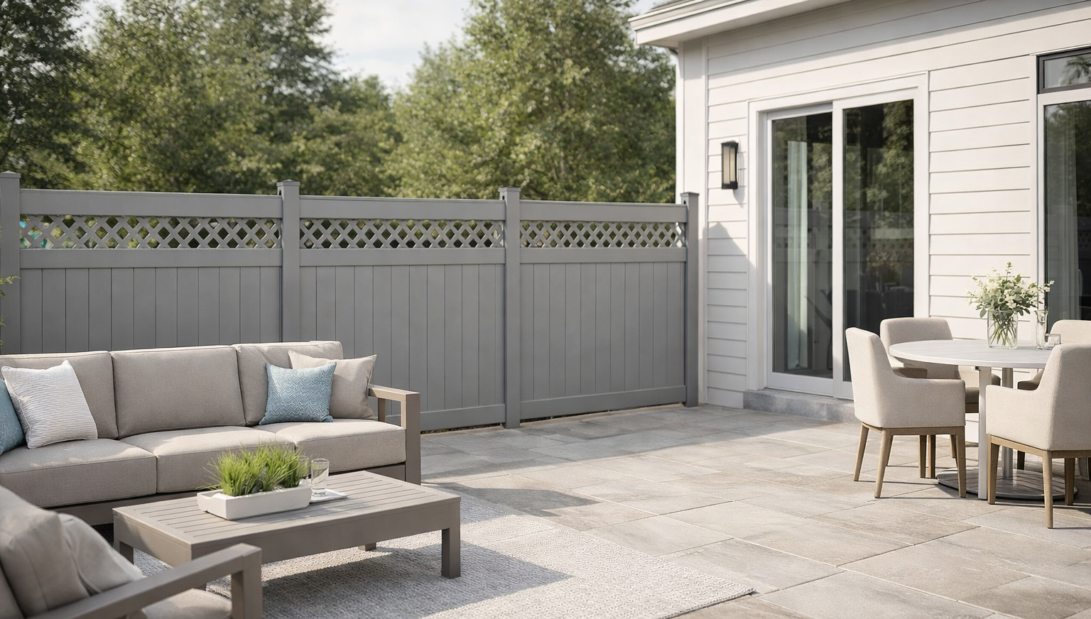 Backyard with decorative lattice used in fence